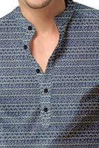 Men's Printed Spread Collar Casual Shirt Navy Blue